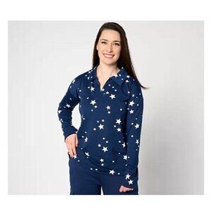 Cuddl Duds Lightweight Comfort Collared Pullover Size L Navy Stars A630206
